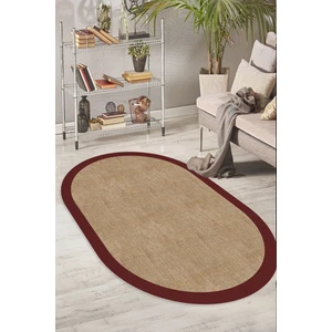 Decomia Home Dijital Baskılı Kaymaz Taban Yıkanabilir Bordo Çerçeveli Salon Koridor Jüt Oval Halı YOLLUK-D7025