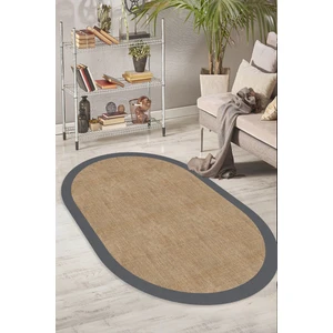 Decomia Home Dijital Baskılı Kaymaz Taban Yıkanabilir Antrasit Çerçeveli Salon Koridor Jüt Oval Halı YOLLUK-D7026