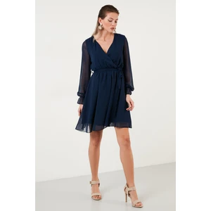 Kruvaze Yaka Bağlama Detaylı Şifon Mini Abiye Elbise Bayan ELBİSE 6051467