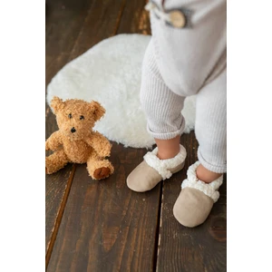 First Step Suni Yünlü Peluş Ekru Süet Kaydırmaz Taban Patik