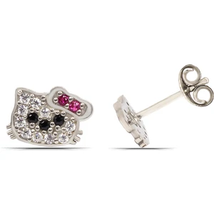Parmas Design Hello Kitty Kedi 925 Ayar Gümüş Çocuk Küpe