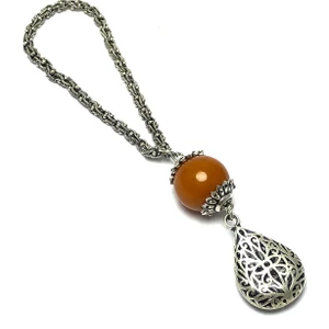 Midyat Nurtaş Gümüş Toz Kehribar Taşlı Özel Tasarım Gümüş Anahtarlık