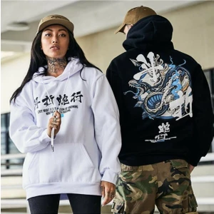 Relax Family Xf Erkek Kapüşonlu Siyah Sweatshirt Sırt Baskılı Chınyılan