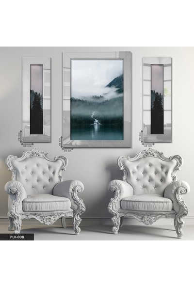 Evine Moda Doğa Manzaralı Gümüş 3 Parça Aynalı Tablo