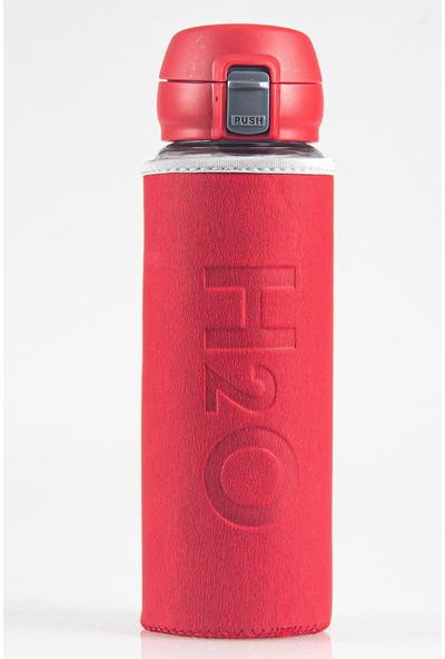 Vera Hediye H2O Deri Kılıflı Kilitli Kapaklı Cam Matara 500 ml Kırmızı