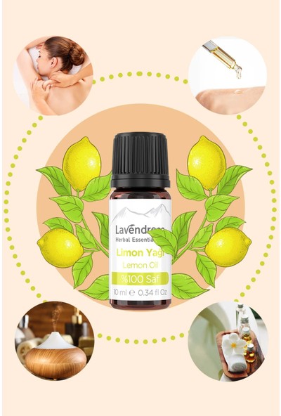 Lavendrose Saf Limon Yağı %100 Bitkisel Organik Limon Yaprağı Uçucu Yağ Doğal Aroma Terapi Yağı 10 ml