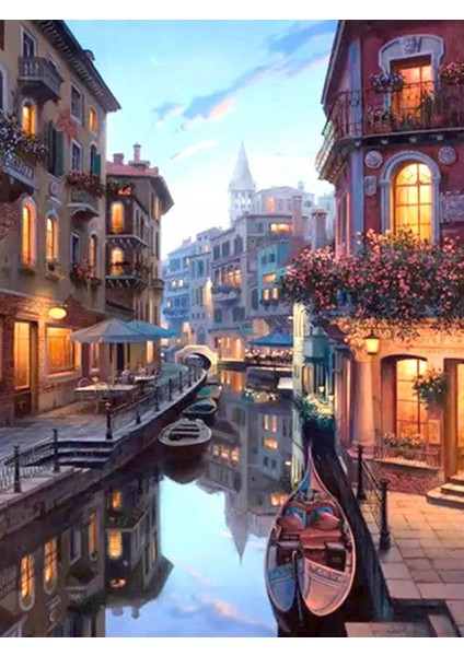 Venedik Kanal Sayılarla Boyama Seti 40 x 50 cm (Tuvale Gerili)