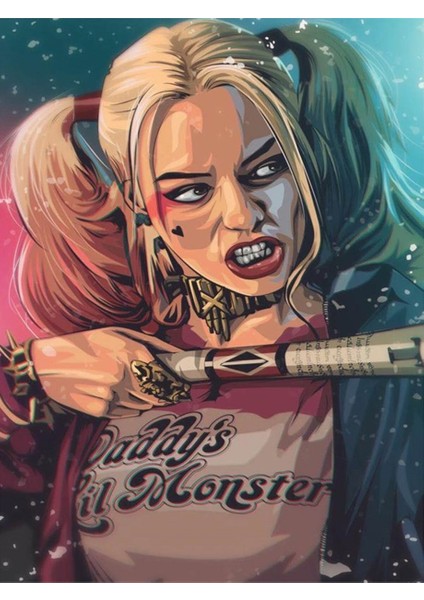Harley Quinn 2 Sayılarla Boyama Seti 40 x 50 cm Tuval Şasesine Gerili)