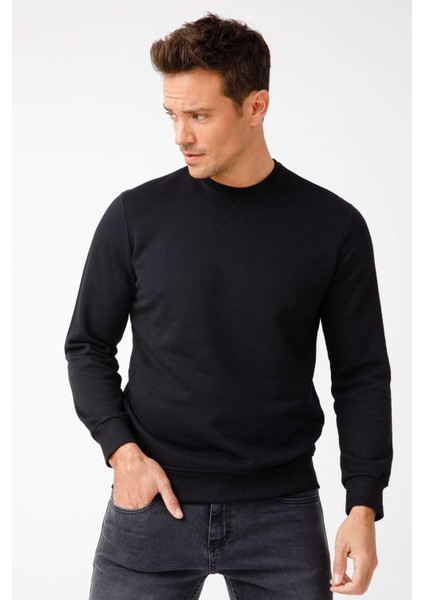 Erkek Siyah Modernfit / Ekstra Dar Kalıp Bisiklet Yaka Sweatshirt modelleri