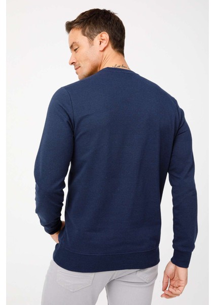 Erkek Lacivert Modernfit / Ekstra Dar Kalıp Bisiklet Yaka Sweatshirt fiyatları