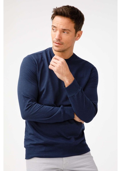 Erkek Lacivert Modernfit / Ekstra Dar Kalıp Bisiklet Yaka Sweatshirt indirimleri