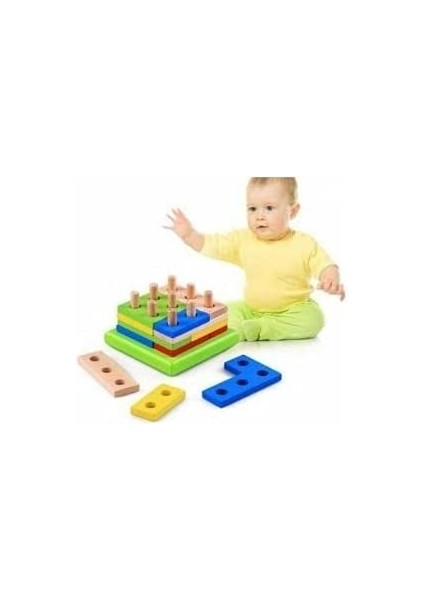 Ahşap 16 Parça Geometrik Sekiller Puzzle Vidalama Bultak Oyunu
