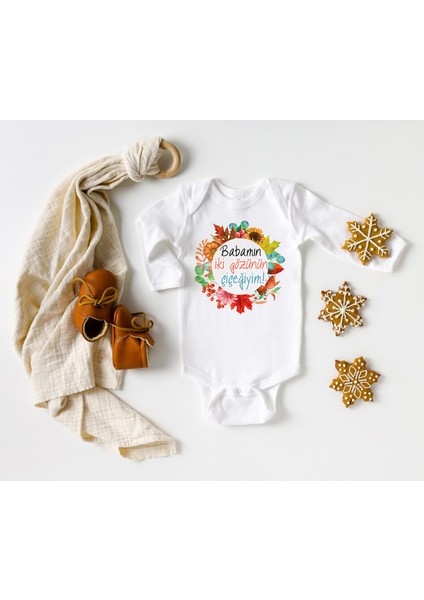 Niles Baby Design For Baby Babamın Iki Gözünün Çiçeğiyim Yazılı Uzun Kol Hediyelik Zıbın