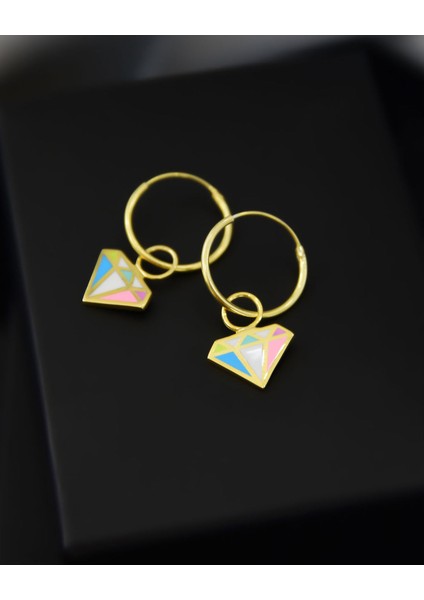 925 Ayar Gümüş Altın Kaplama Mineli Elmas Model Halka Küpe