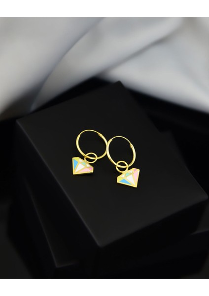 925 Ayar Gümüş Altın Kaplama Mineli Elmas Model Halka Küpe fiyatları