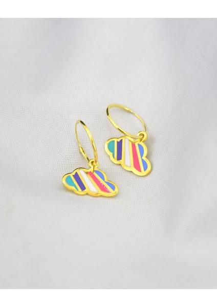 925 Ayar Gümüş Altın Kaplama Mineli Bulut Model Halka Küpe