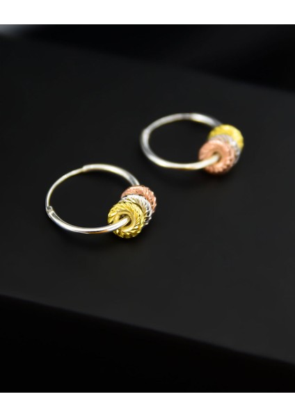 925 Ayar Gümüş 3 Renk Silindir Model Halka Küpe fiyatları