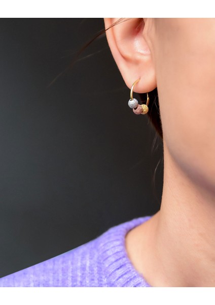 925 Ayar Gümüş 3 Renk Dorika Toplu Halka Küpe Tekli