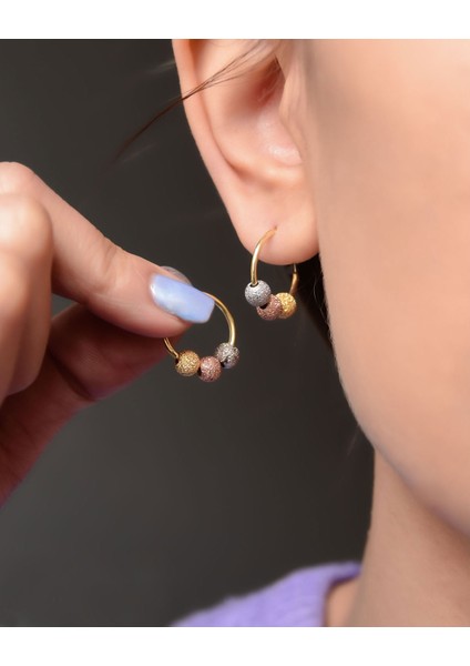 925 Ayar Gümüş 3 Renk Dorika Toplu Halka Küpe