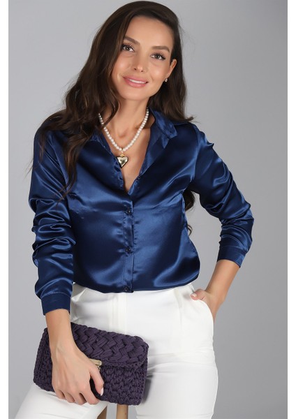 Sweetness Kadın Lacivert Saten Gömlek fiyatları