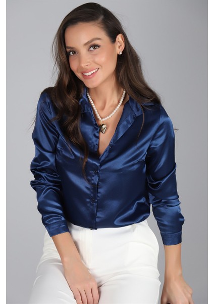Sweetness Kadın Lacivert Saten Gömlek modelleri