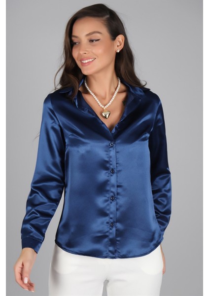 Sweetness Kadın Lacivert Saten Gömlek indirimleri