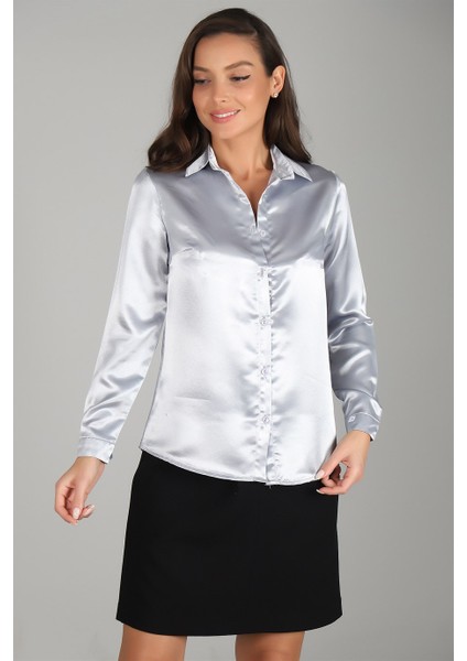 Sweetness Kadın Gri Saten Gömlek fiyatları