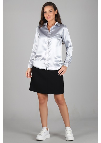 Sweetness Kadın Gri Saten Gömlek modelleri