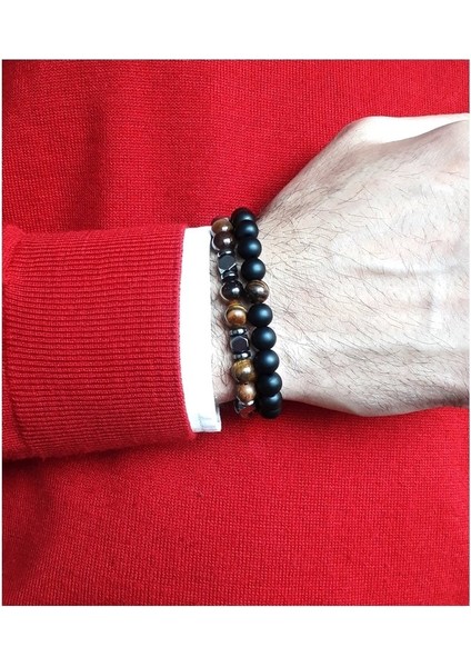 Kaplangözü - Hematit - Oniks Doğal Taş Erkek Bileklik