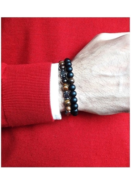 Kaplangözü - Hematit - Oniks Doğal Taş Erkek Bileklik fırsatları