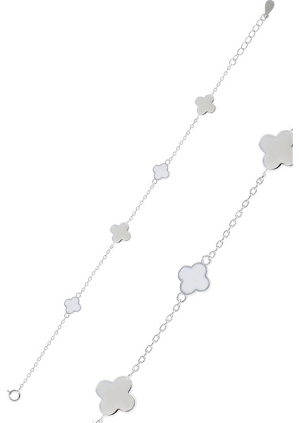 Yoncalı Beyaz Mineli Rodyumlu Gümüş Bileklik 3776