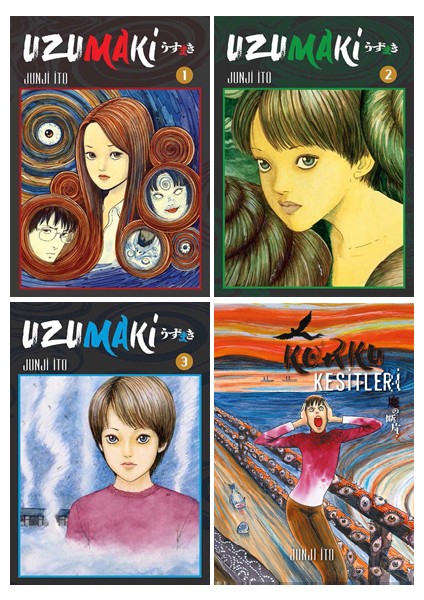 Junji Ito 4 Kitap Manga Seti / Uzumaki 1-2-3 - Korku Kesitleri