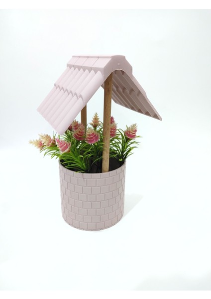 Yapay Çiçek Saksıda Kuyu Model Ev Dekorasyon 22 x 12 cm