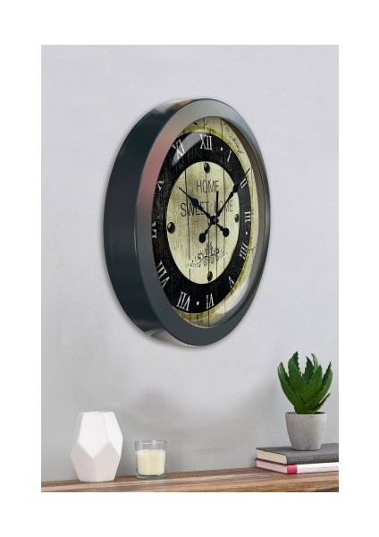 Salon Ofis Duvar Saati Gri Metal Çerçeve 36 cm