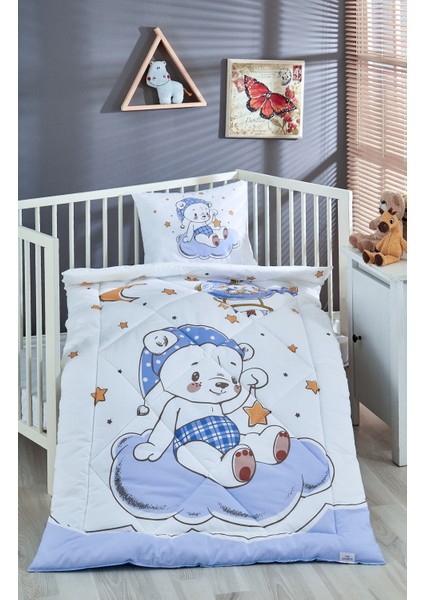 Baskılı Pamuklu Silikon Elyaf Bebek Yorganı+Yastık