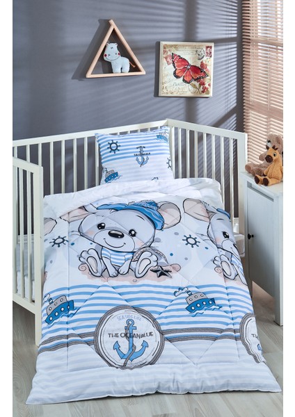 Baskılı Pamuklu Silikon Elyaf Bebek Yorganı+Yastık