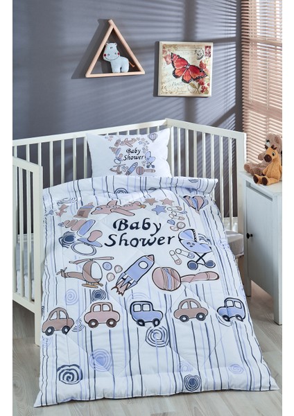 Baskılı Pamuklu Silikon Elyaf Bebek Yorganı+Yastık