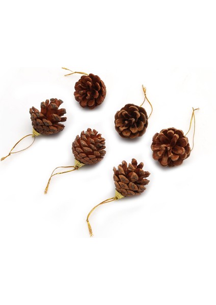 Yılbaşı Çam Ağaç Süsü Kozalak 6 Lı Paket - Merry Christmas - Kozalak Paketi
