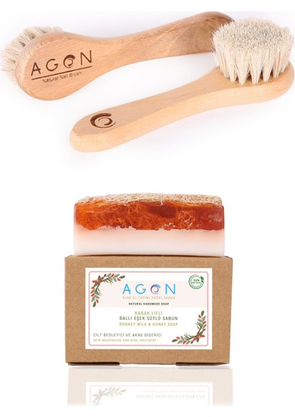 Doğal At Kılı Yüz Bakım Fırçası ve Kabak Lifli Ballı Eşek Sütlü Sabun Seti