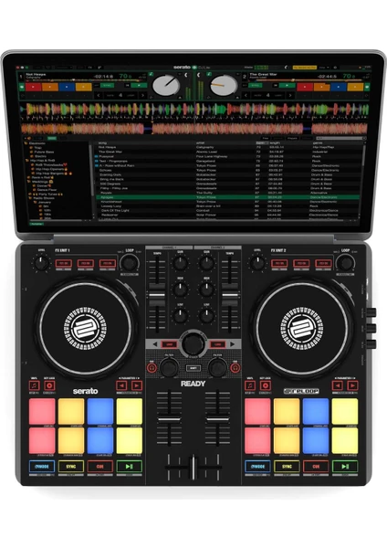 Reloop Ready | Serato DJ Lite (dahil) ve DJ Pro için tasarlanmış Kompakt 2-Kanal DJ Controller / Kontrolör | iOS ve iPadOS'ta Algoriddim djay Pro AI uygulamalarıyla tak ve çalıştır. (Mac/PC/iOS)