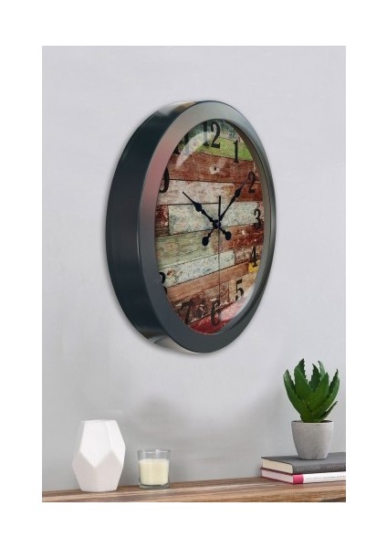 Salon Ofis Duvar Saati Gri Metal Çerçeve 36 cm