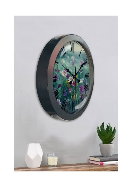 Salon Ofis Duvar Saati Gri Metal Çerçeve 36 cm