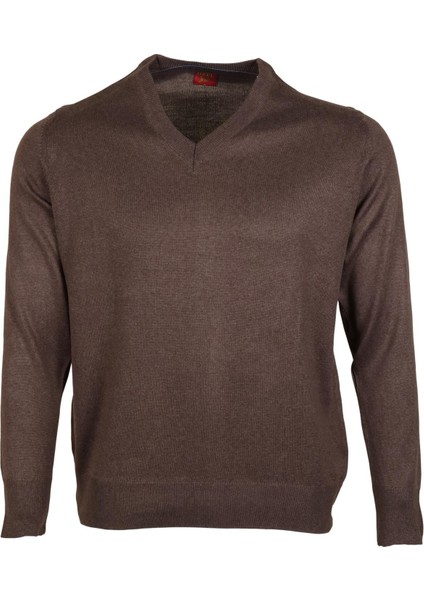 Erkek Yünlü Kazak V Yaka Normal Klasik Kesim Kahve RAR00377 fiyatları