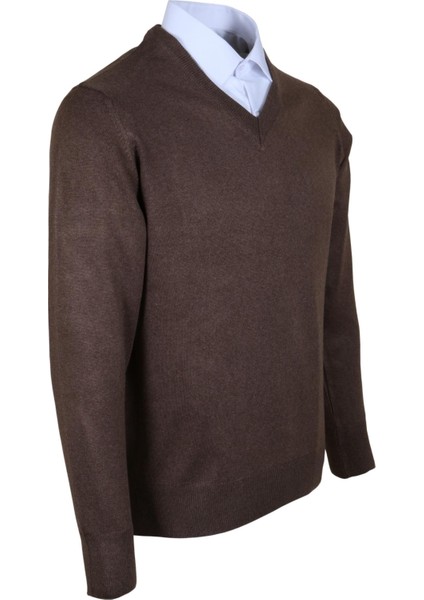 Erkek Yünlü Kazak V Yaka Normal Klasik Kesim Kahve RAR00377 fırsatları
