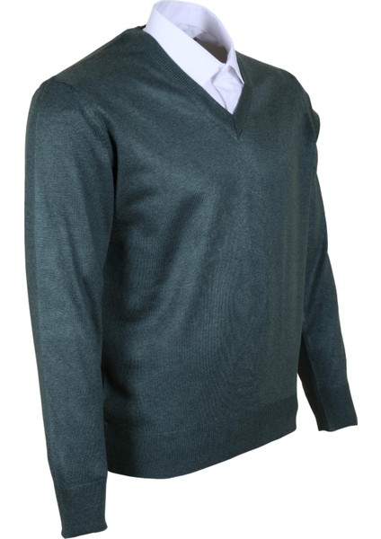 Erkek Yünlü Kazak V Yaka Normal Klasik Kesim Yeşil RAR00375 fiyatları