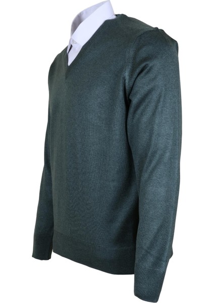 Erkek Yünlü Kazak V Yaka Normal Klasik Kesim Yeşil RAR00375 modelleri