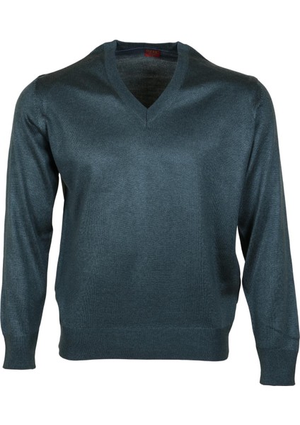 Erkek Yünlü Kazak V Yaka Normal Klasik Kesim Yeşil RAR00375 fırsatları