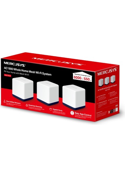 Halo H50G(3-pack), AC1900Mbps, Dual-Band, Gigabit Portları, 100'e Kadar Cihaz Bağlanabilir, 550 m²'ye Kadar Kapsama, Akıllı Bağlantı, Mobil Uygulama ile Kolay Kurulum, Wi-Fi 5 Mesh Sistemi