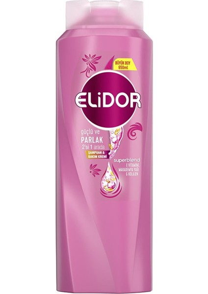 Superblend 2'si 1 Arada Şampuan ve Saç Bakım Kremi Güçlü ve Parlak Saçlar Vitamin E Macamadia Yağı Keratin 650 ml