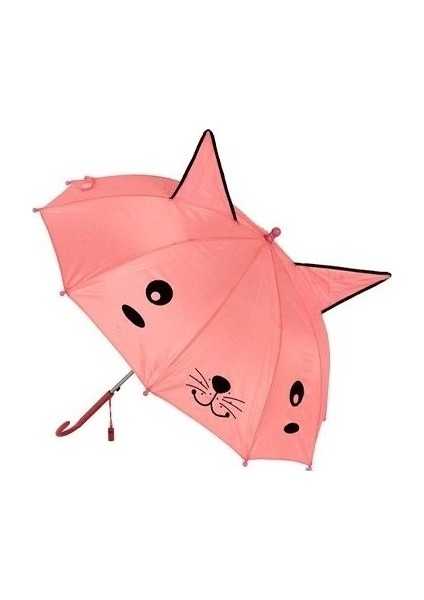 Düdüklü ve Kulaklı Baston Çocuk Şemsiyesi (Pembe)